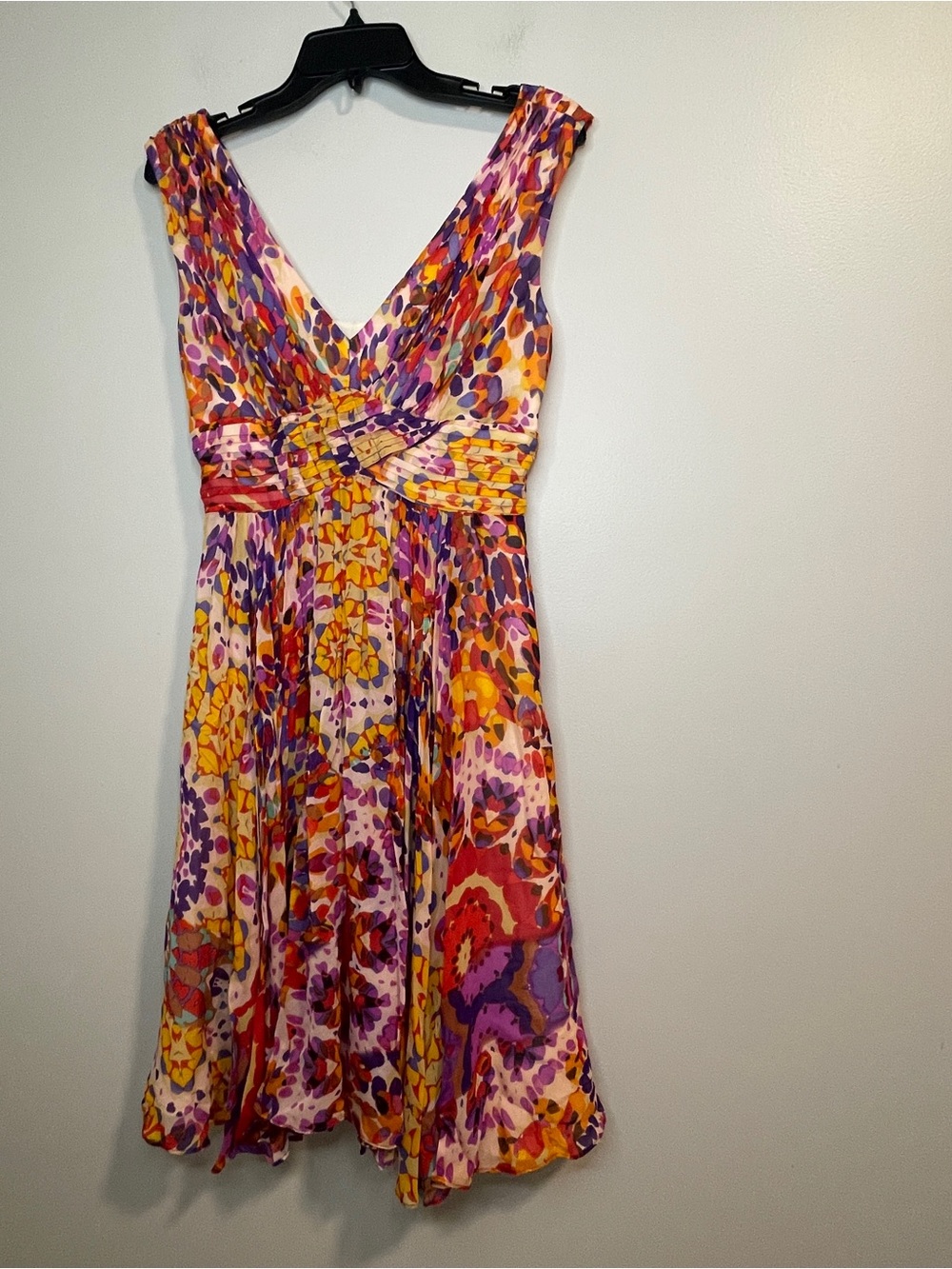 Suzi Chin for Maggy Boutique Silk Multicolor Floral V-Neck Summer Dress